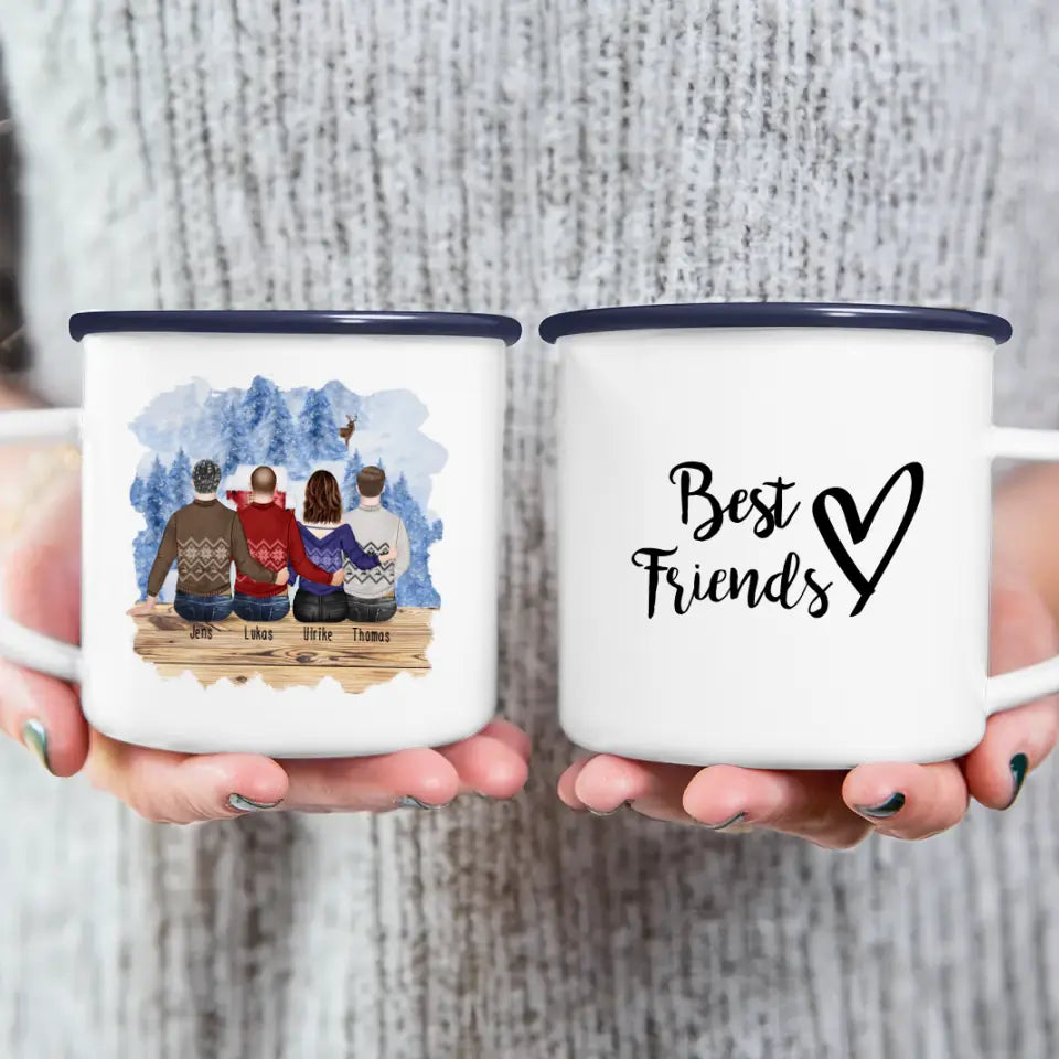 Personalisierte Tasse - Beste Freunde (1 Frau + 3 Männer) - Weihnachtstasse