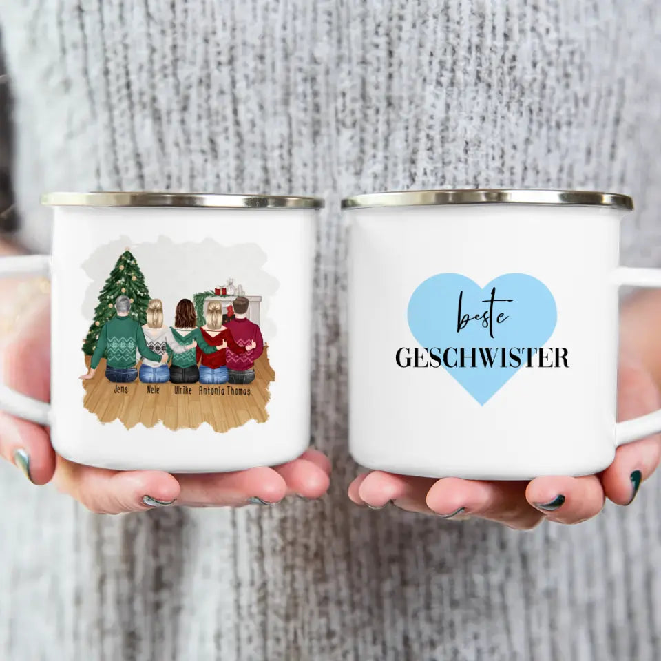 Personalisierte Tasse mit Bruder/Schwester (3 Schwestern + 2 Brüder) - Weihnachtstasse