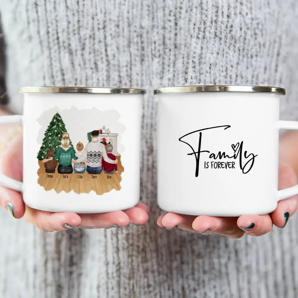 Personalisierte Tasse mit Familie (3 Kinder/Babys) - Weihnachtstasse