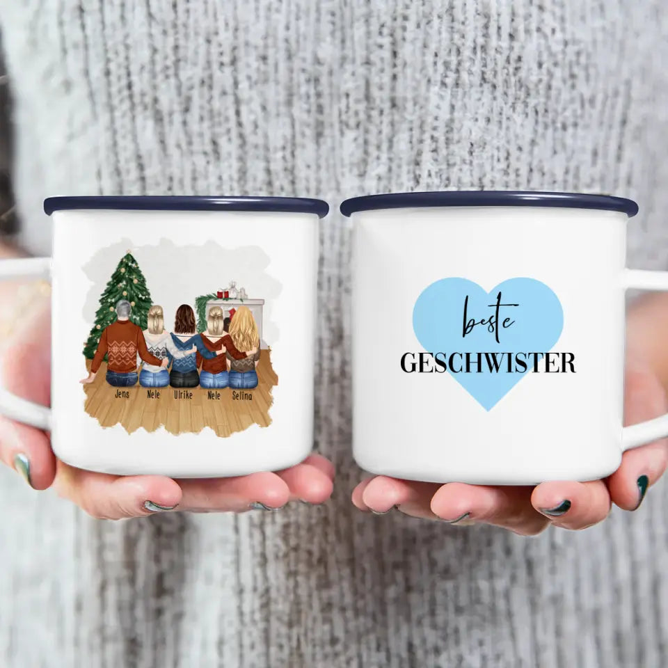 Personalisierte Tasse mit Bruder/Schwester (4 Schwestern + 1 Bruder) - Weihnachtstasse