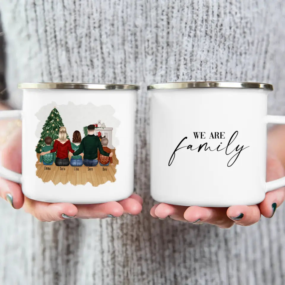 Personalisierte Tasse mit Familie (2 Kinder + 1 Teenanger) - Weihnachtstasse