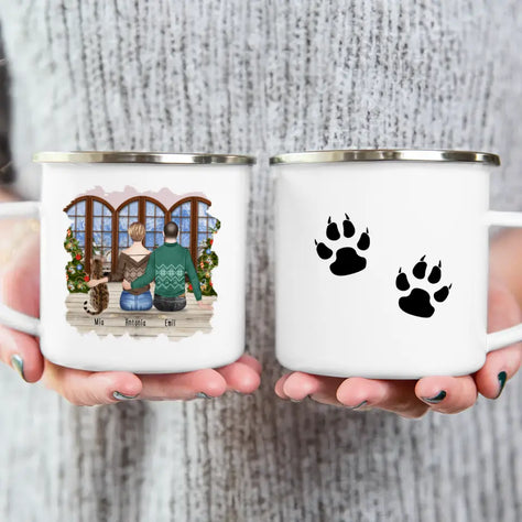 Personalisierte Tasse mit Pärchen und 1 Katze - Weihnachtstasse