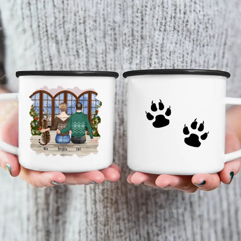 Personalisierte Tasse mit Pärchen und 1 Katze - Weihnachtstasse