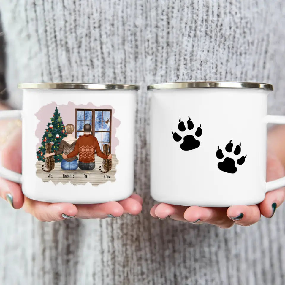 Personalisierte Tasse mit Pärchen und 2 Katzen - Weihnachtstasse