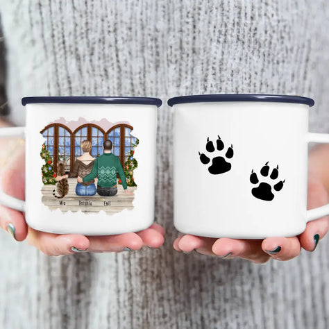 Personalisierte Tasse mit Pärchen und 1 Katze - Weihnachtstasse