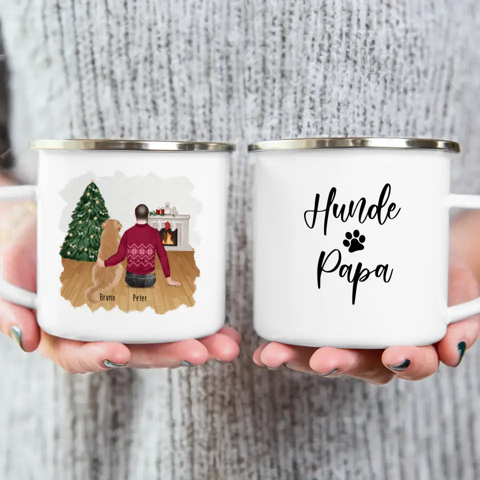 Personalisierte Tasse mit Hund und Mann (1 Hund + 1 Mann) - Weihnachtstasse