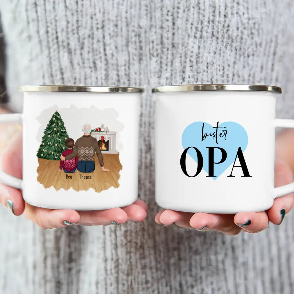 Personalisierte Tasse für Opa (1 Kind + 1 Opa) - Weihnachtstasse