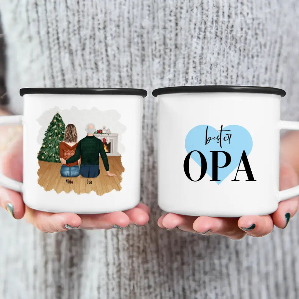 Personalisierte Tasse für Opa (1 Frau + 1 Opa) - Weihnachtstasse