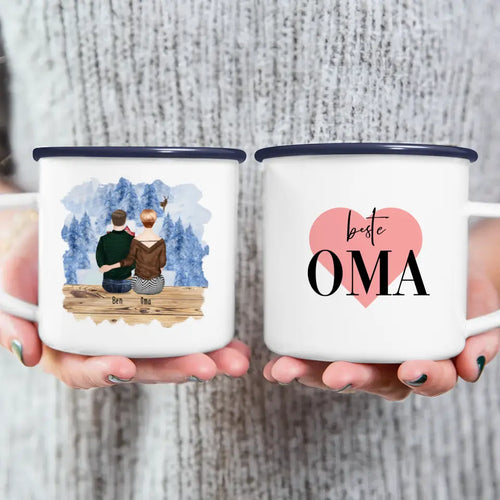 Personalisierte Tasse für Oma (1 Mann + 1 Oma) - Weihnachtstasse