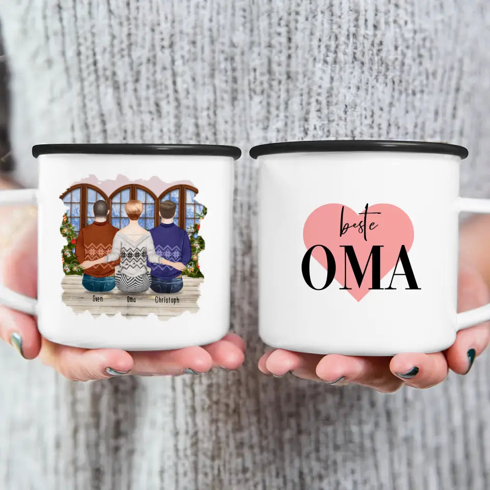 Personalisierte Tasse für Oma (2 Männer + 1 Oma) - Weihnachtstasse