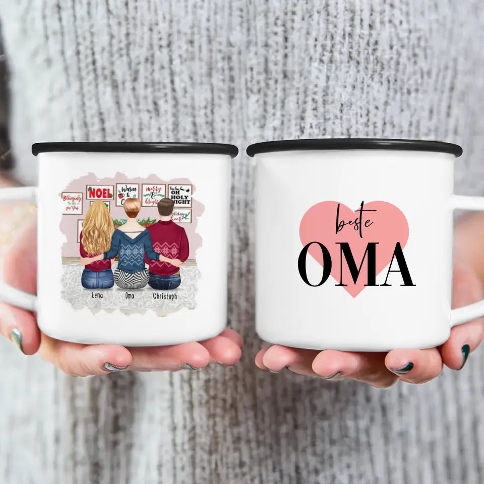 Personalisierte Tasse für Oma (1 Frau + 1 Mann + 1 Oma) - Weihnachtstasse