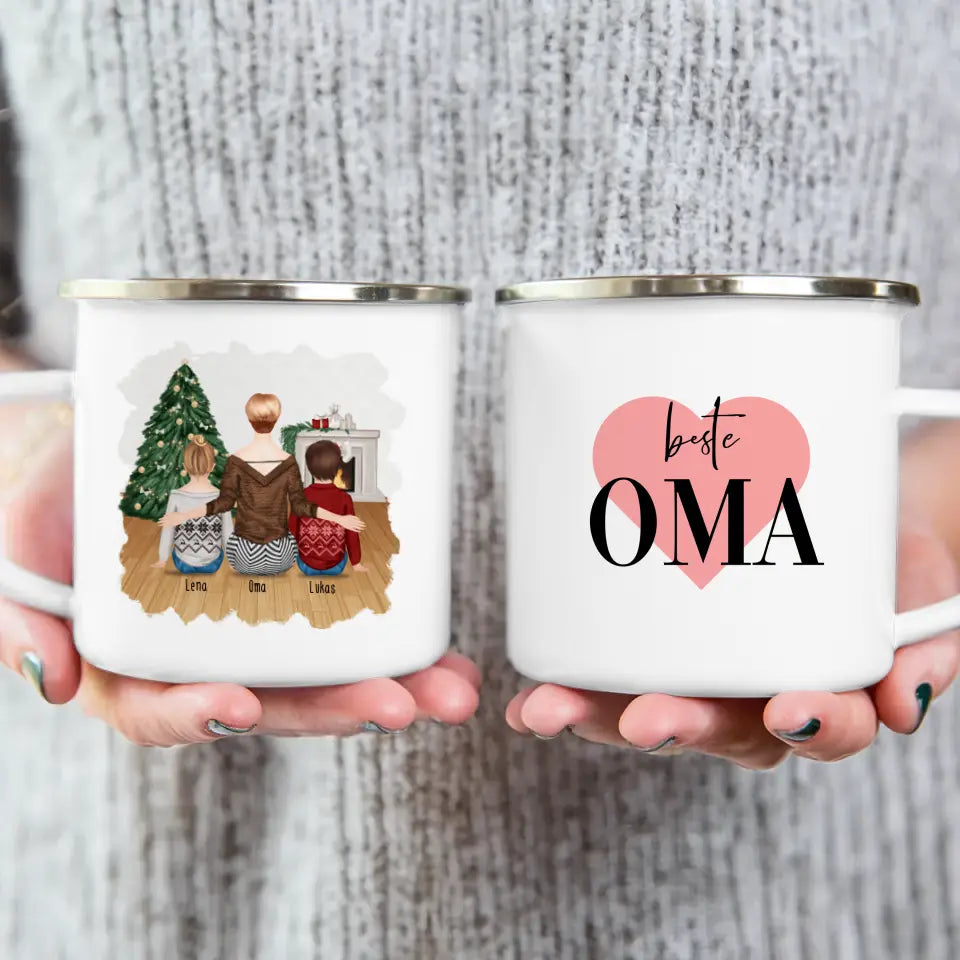 Personalisierte Tasse für Oma (2 Kinder + 1 Oma) - Weihnachtstasse