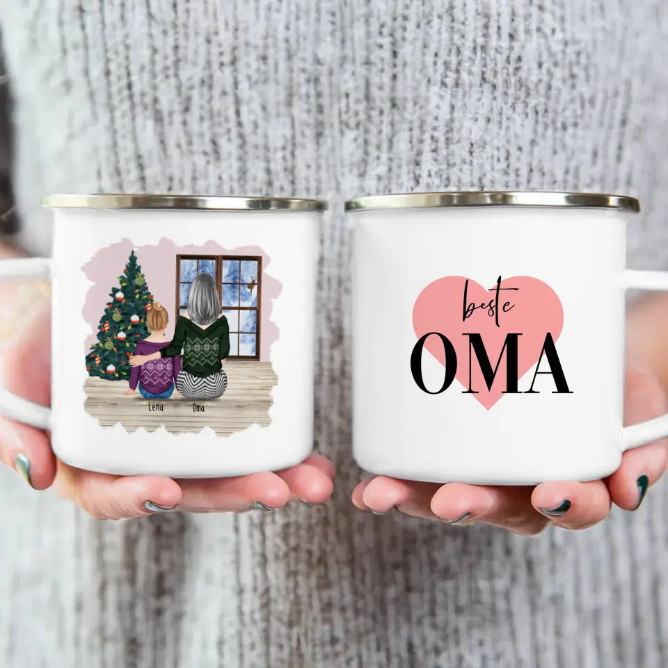 Personalisierte Tasse für Oma (1 Kind + 1 Oma) - Weihnachtstasse