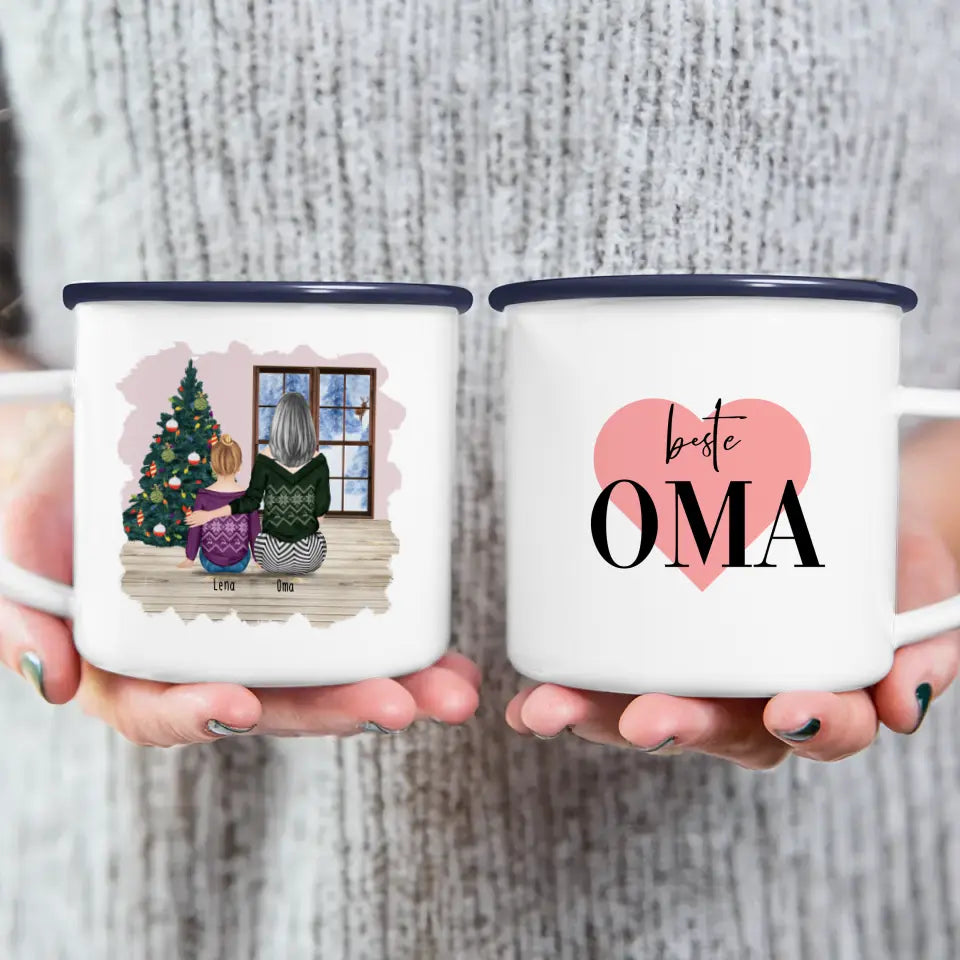 Personalisierte Tasse für Oma (1 Kind + 1 Oma) - Weihnachtstasse