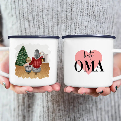 Personalisierte Tasse für Oma (1 Baby + 1 Oma) - Weihnachtstasse