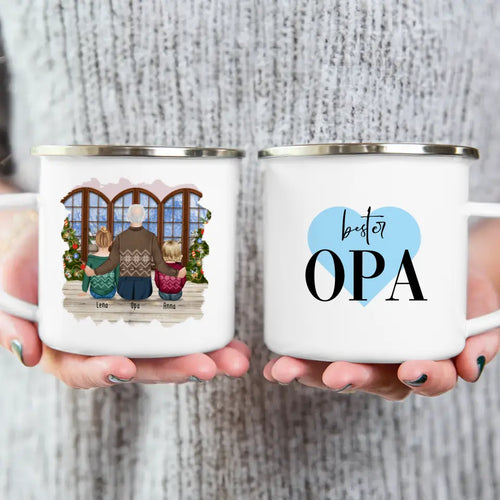 Personalisierte Tasse für Opa (1 Baby + 1 Kind + 1 Opa) - Weihnachtstasse
