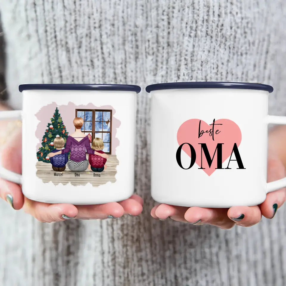 Personalisierte Tasse für Oma (2 Babys + 1 Oma) - Weihnachtstasse