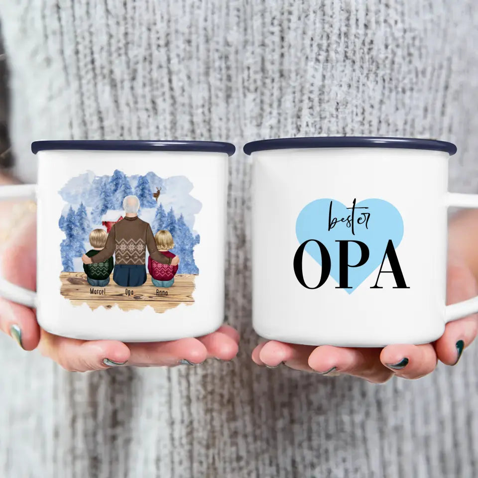 Personalisierte Tasse für Opa (2 Babys + 1 Opa) - Weihnachtstasse