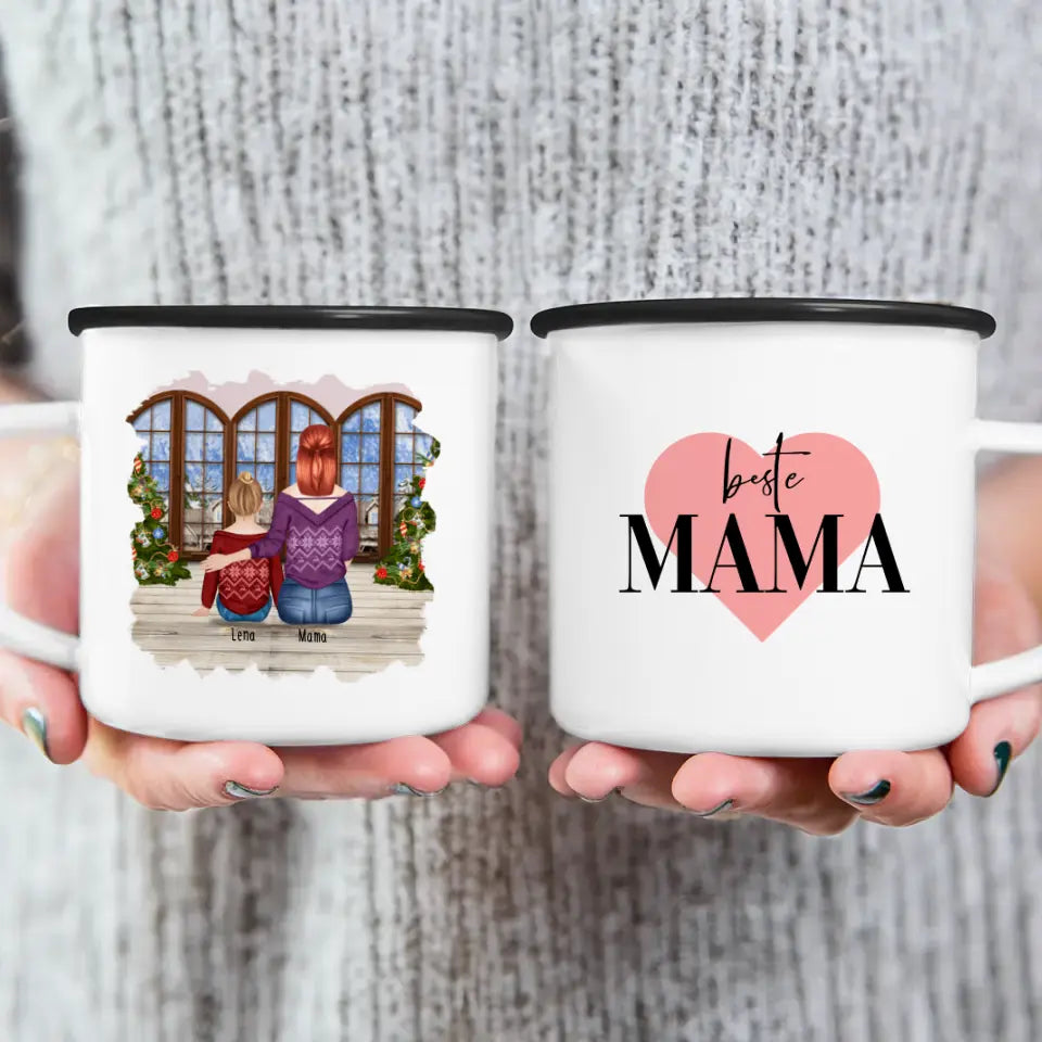 Personalisierte Tasse mit Mutter und Kind (1 Kind + 1 Mutter) - Weihnachtstasse