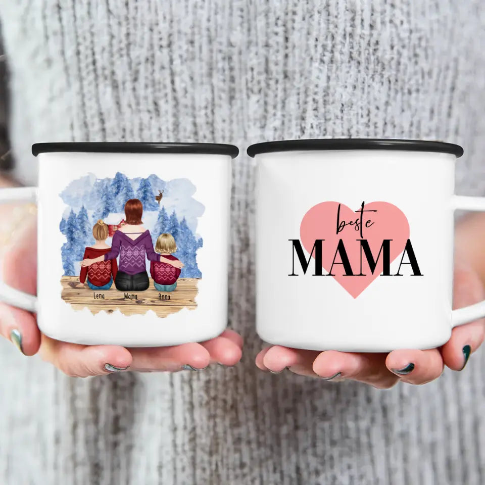 Personalisierte Tasse mit Mutter, Baby und Kind (1 Baby + 1 Kind + 1 Mutter) - Weihnachtstasse