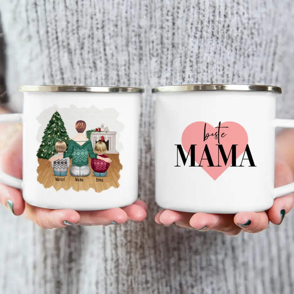 Personalisierte Tasse mit Mutter und Kindern (2 Kinder + 1 Mutter) - Weihnachtstasse