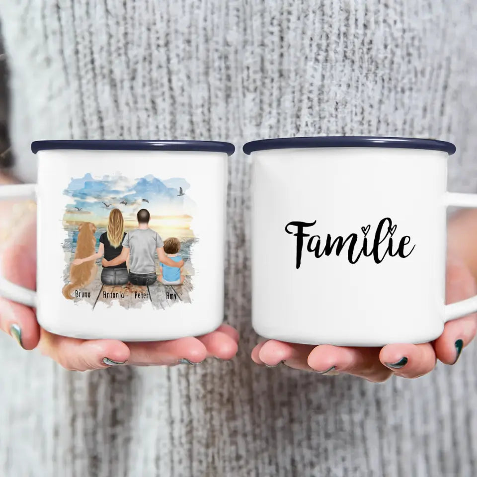 Personalisierte Tasse mit Familie + 1 Hund (1 Baby)