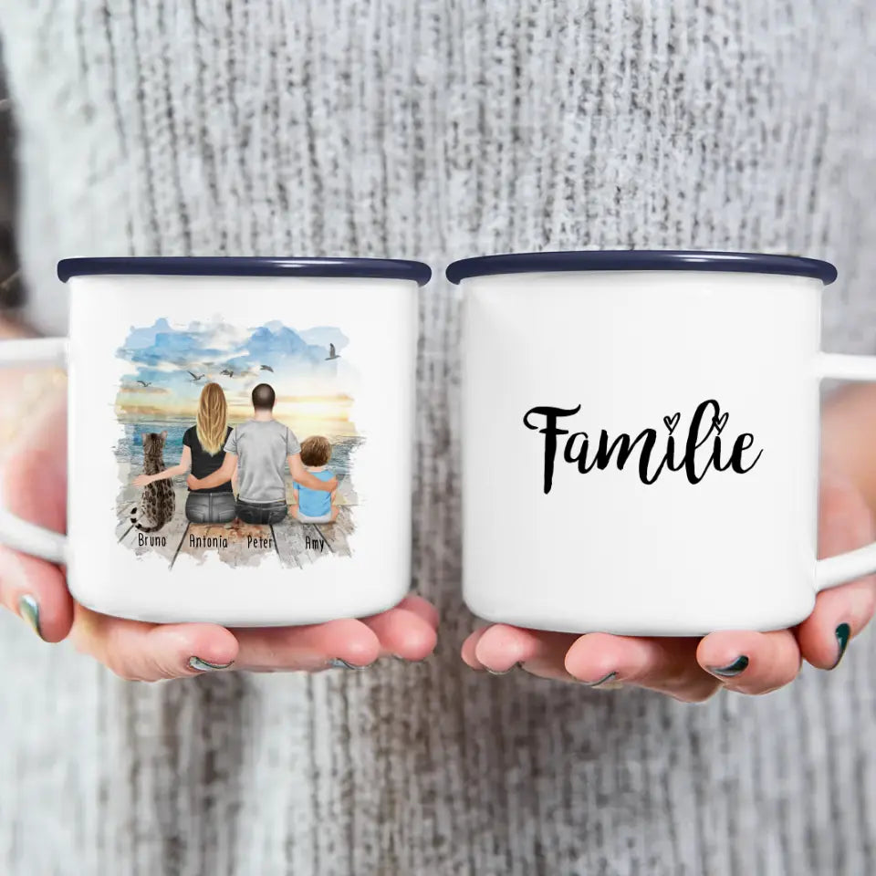 Personalisierte Tasse mit Familie + 1 Katze (1 Baby)