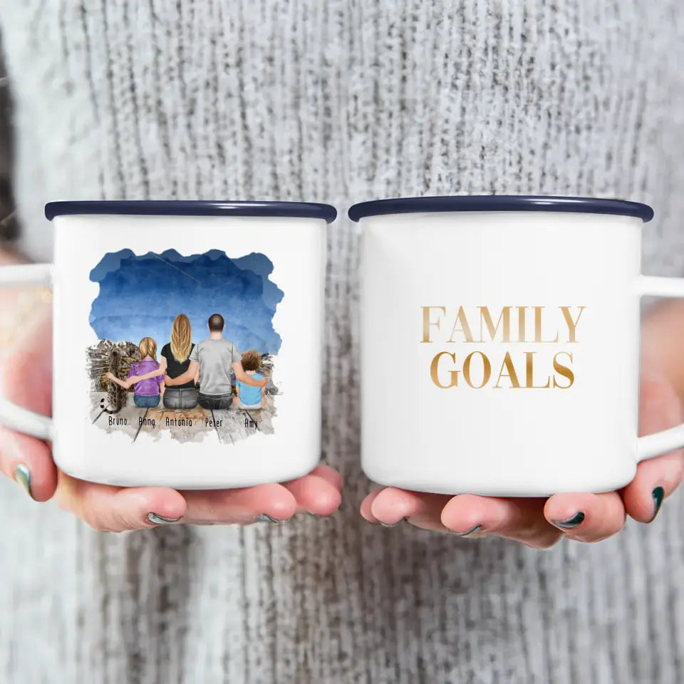 Personalisierte Tasse mit Familie + 1 Katze (1 Baby + 1 Kind)