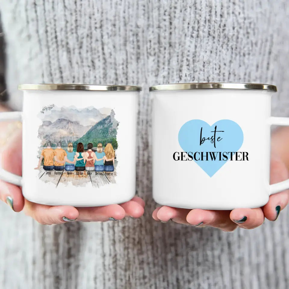 Personalisierte Tasse mit Bruder/Schwester (5 Schwestern + 2 Brüder)