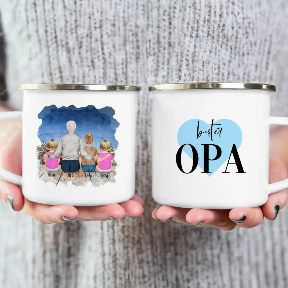 Personalisierte Tasse für Opa (2 Babys + 1 Kind + 1 Opa)