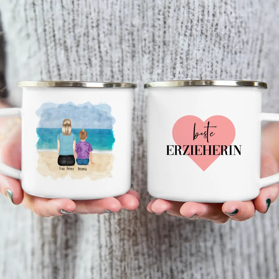 Personalisierte Tasse - Beste Erzieherin (1 Frauen + 1 Kind)