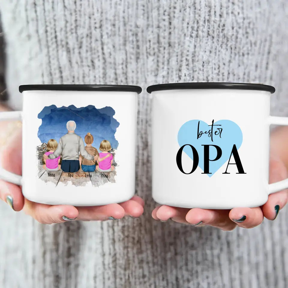 Personalisierte Tasse für Opa (2 Babys + 1 Kind + 1 Opa)