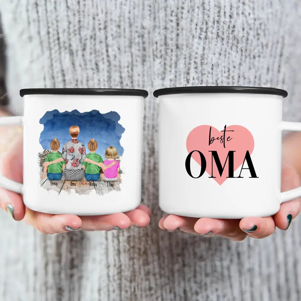 Personalisierte Tasse für Oma (2 Kinder + 1 Baby + 1 Oma)