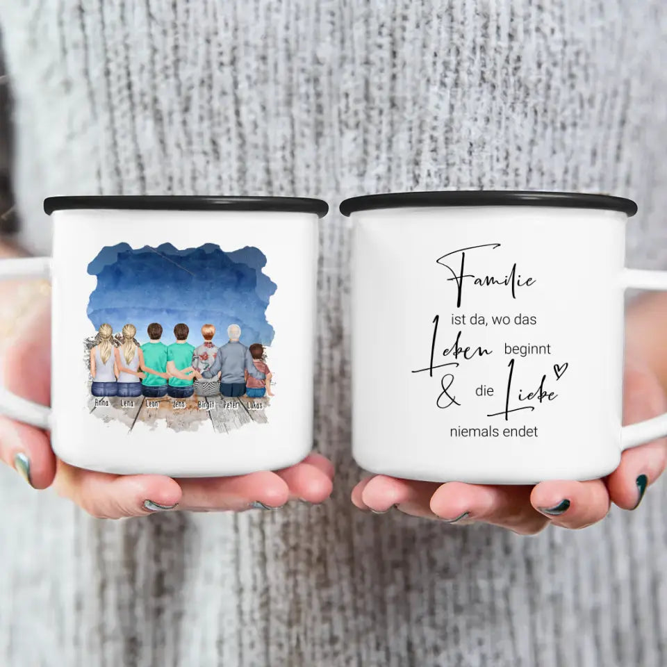 Personalisierte Tasse - 2 Frauen + 2 Männer + 1 Oma + 1 Opa + 1 Kind