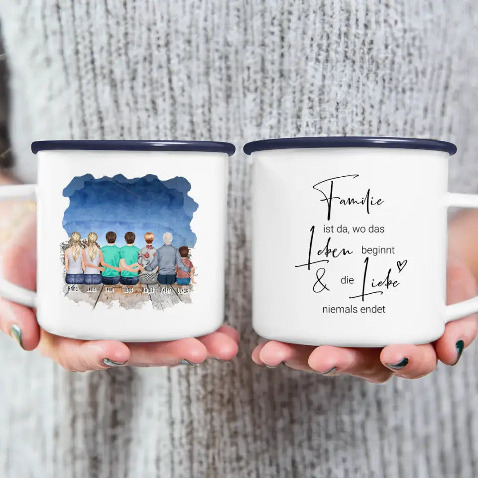 Personalisierte Tasse - 2 Frauen + 2 Männer + 1 Oma + 1 Opa + 1 Kind