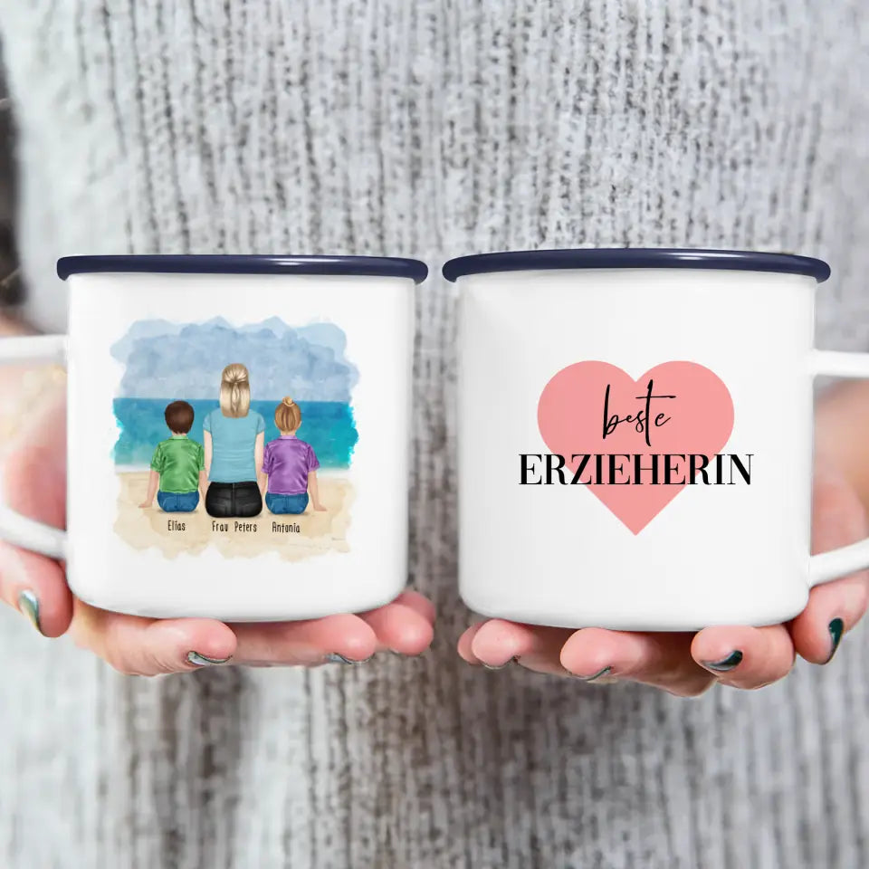 Personalisierte Tasse mit Erzieherin (2 Kinder)