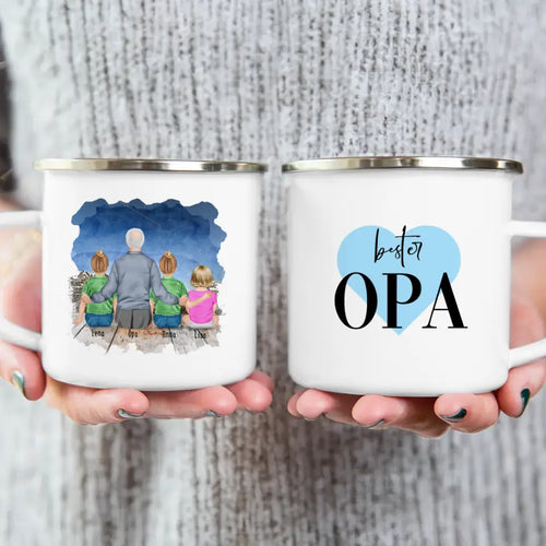 Personalisierte Tasse für Opa (2 Kinder + 1 Baby + 1 Opa)