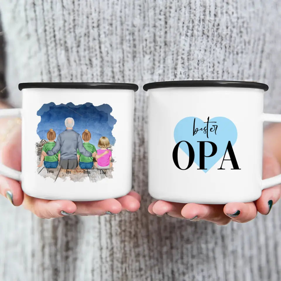 Personalisierte Tasse für Opa (2 Kinder + 1 Baby + 1 Opa)