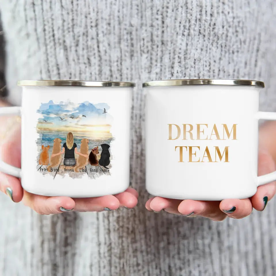 Personalisierte Tasse 1 Frau + 5 Hunde