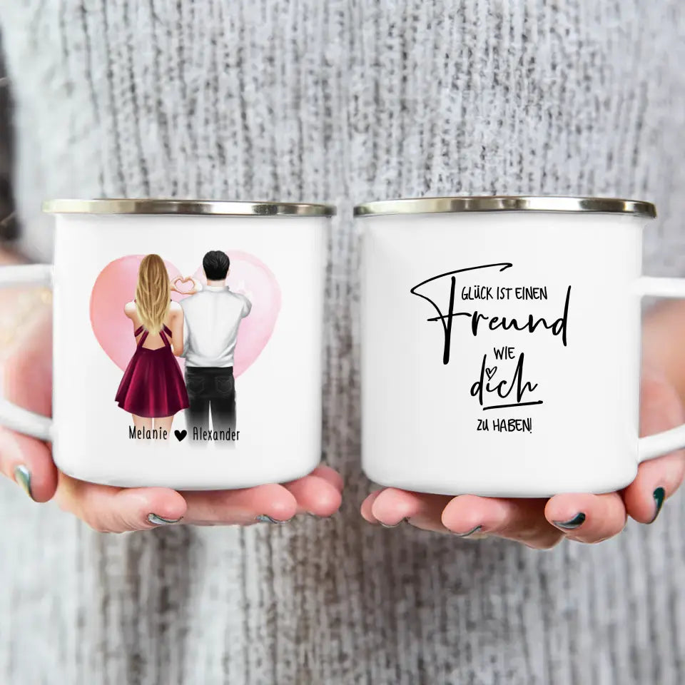 Personalisierte Tasse mit Paar (stehend) - Herz mit Händen - Pärchen Tasse