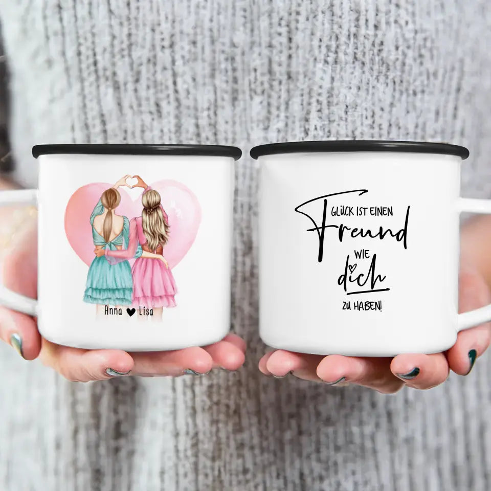 Personalisierte Tasse Beste Freundin (2 Freundinnen) - Herz mit Händen