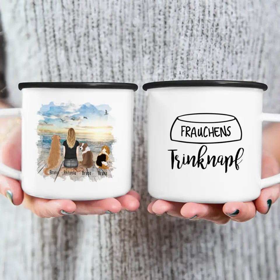 Personalisierte Tasse 1 Frau + 3 Hunde