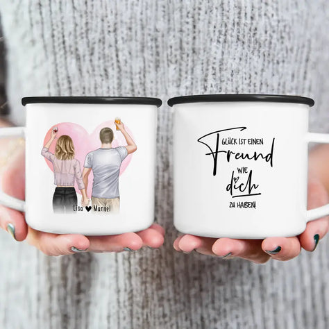 Personalisierte Tasse - Paar/Pärchen/Beste Freunde (1 Frau + 1 Mann stehend)