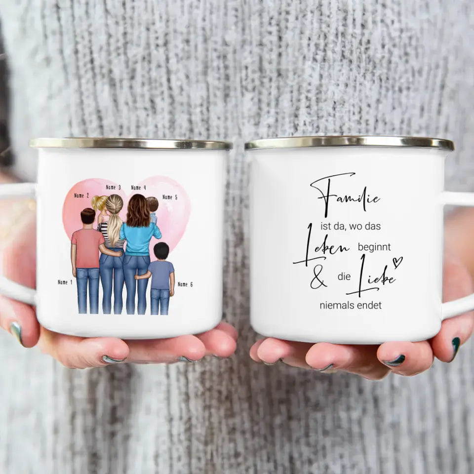 Personalisierte Tasse - Familie (lesbisch/gleichgeschlechtlich) mit 1-4 Kindern