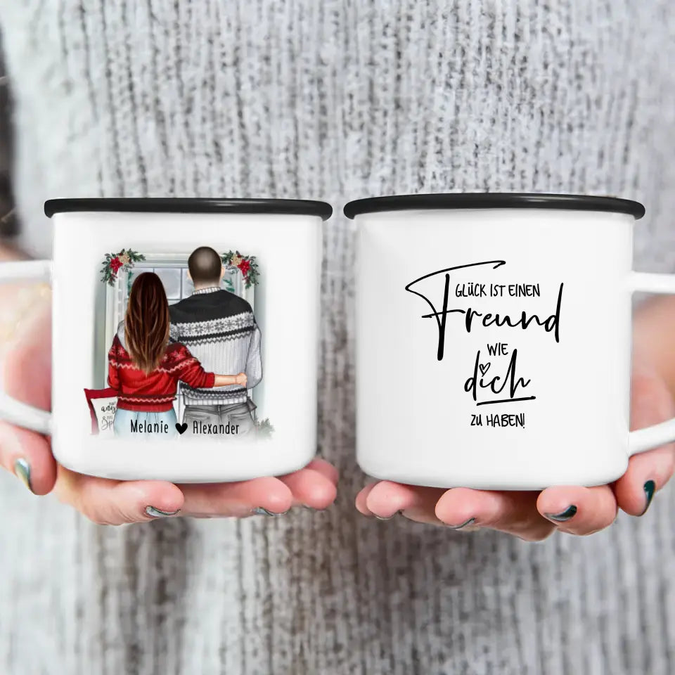 Personalisierte Tasse mit Paar in Weihnachtspullovern (stehend) - Pärchen Tasse - Weihnachtstasse