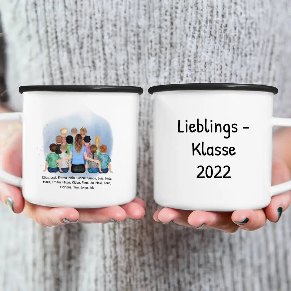 Personalisierte Tasse mit Lehrer/Lehrerin und Schulklasse (11-26 Schüler/Kinder)