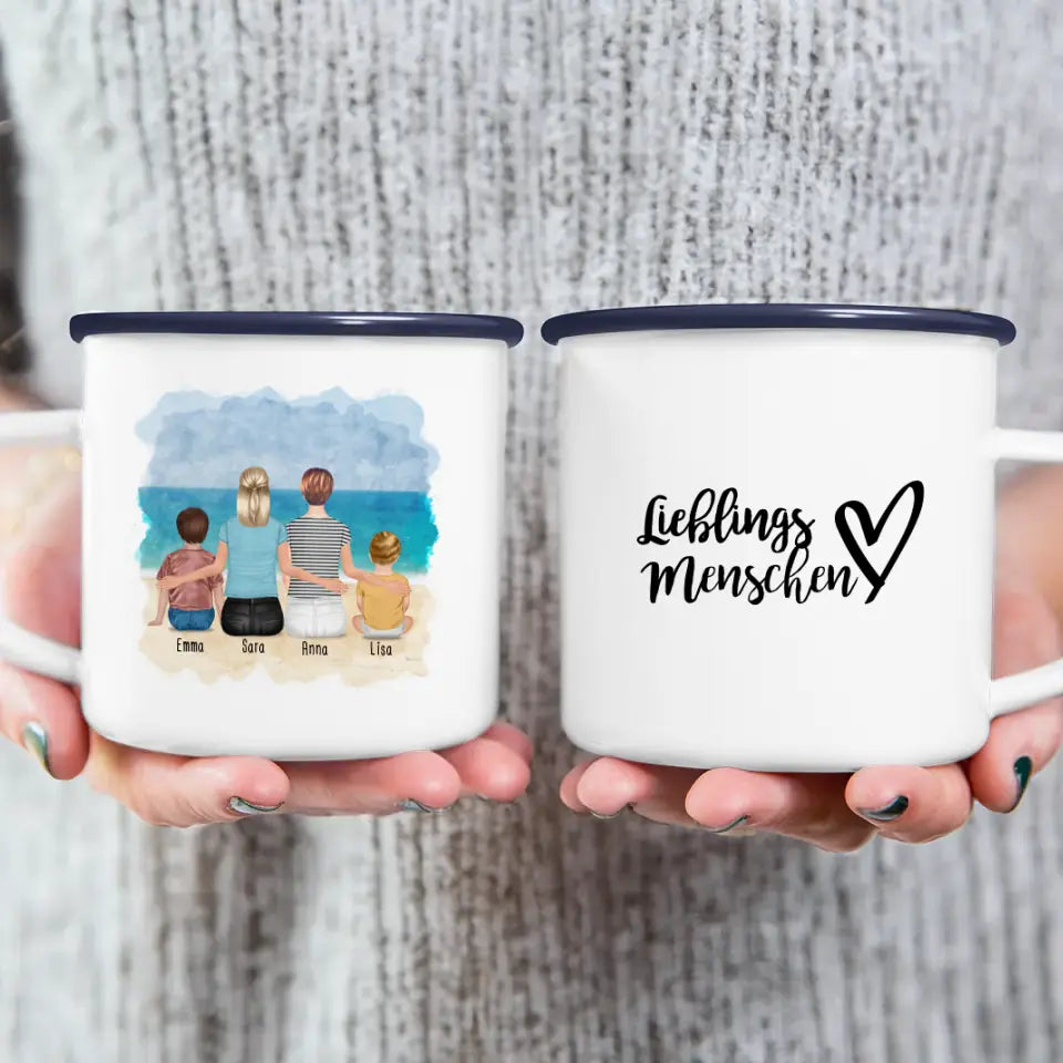 Personalisierte Tasse - 2 Frauen + 1 Kind + 1 Baby