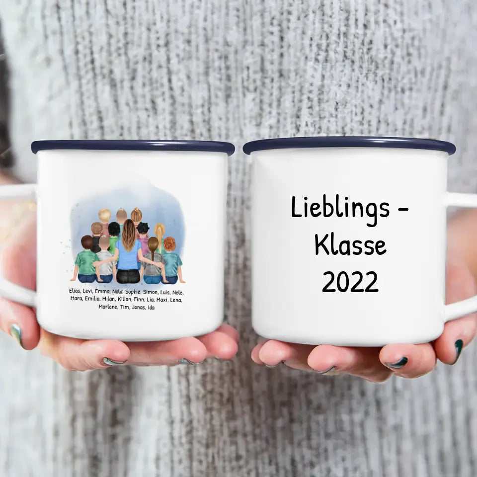 Personalisierte Tasse mit Lehrer/Lehrerin und Schulklasse (11-26 Schüler/Kinder)