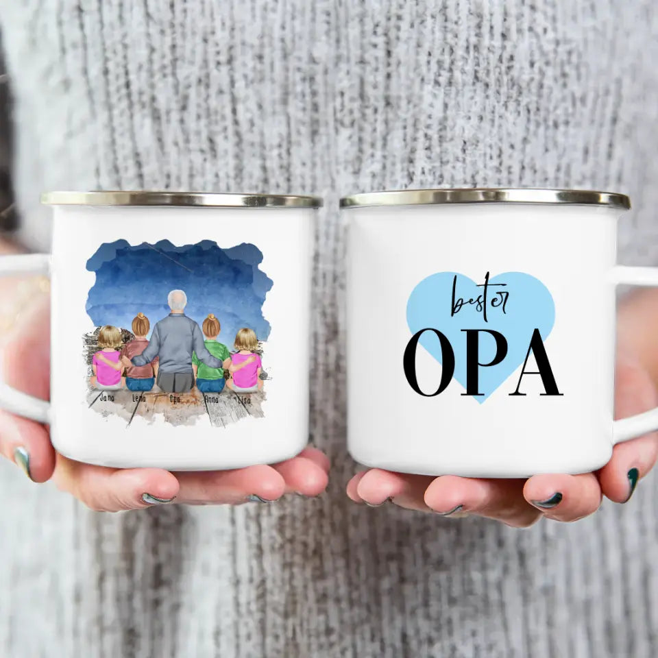 Personalisierte Tasse für Opa (2 Kinder + 2 Babys + 1 Opa)