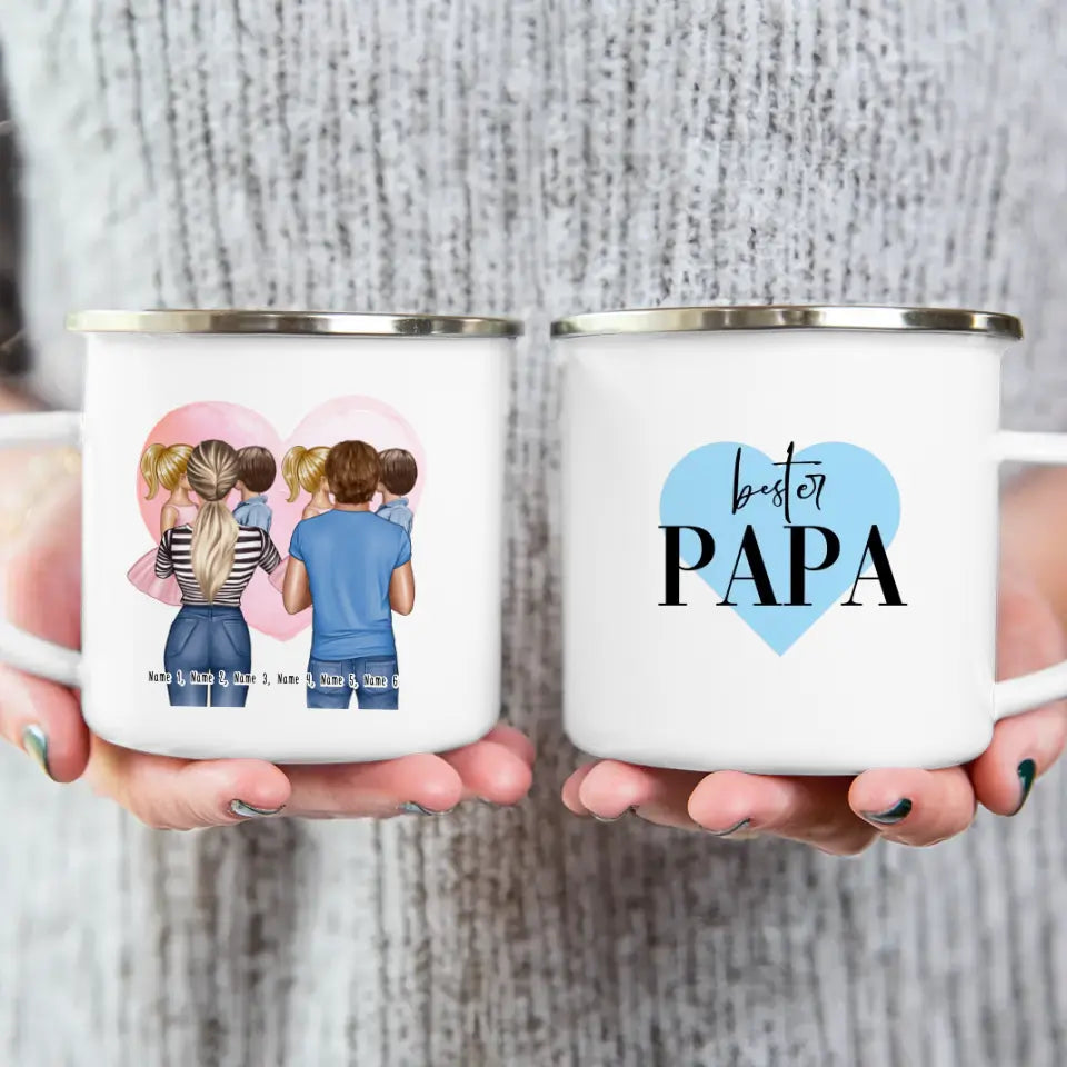 Personalisierte Tasse Mutter/Mama + Vater/Papa mit je 1 Kind & 1 Baby